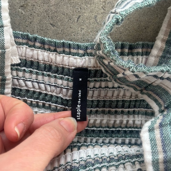 Staple the Label Striped Midi Dress Size M Smocked Linen Blend Pockets Summer - Picture 7 of 8